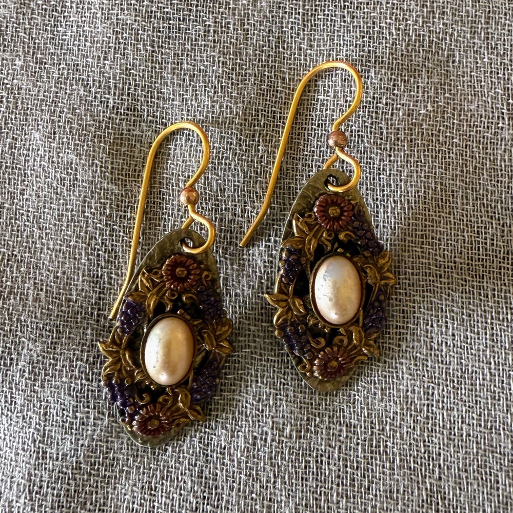 Gold and Purple Floral Costume Earrings